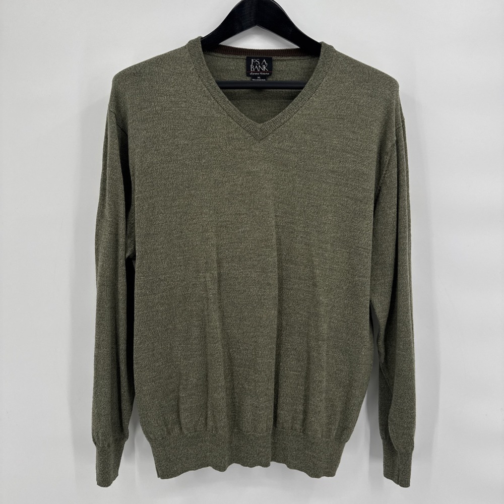 JOS. A. BANK Signature Collection 100% Merino Wool Sweater Men's XL Green V-Neck